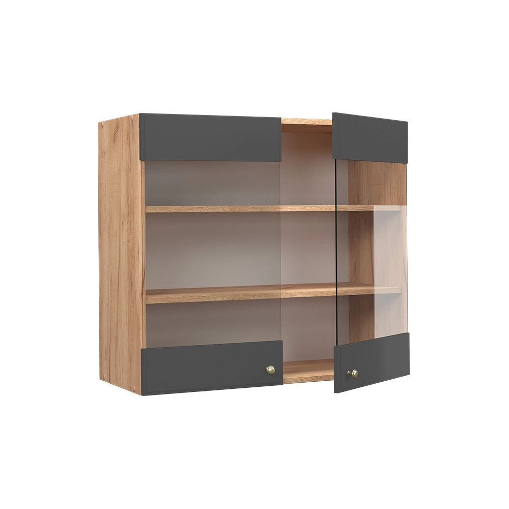 Vicco Mobile da cucina in vetro Antracite-oro 80 cm