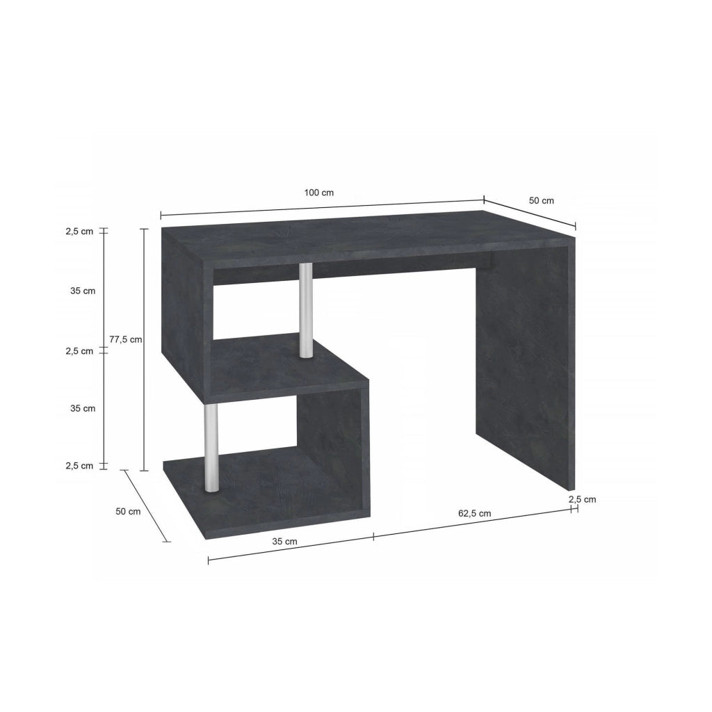 Acan, Scrivania 2 Ripiani Made in Italy, 100x50x78h cm Grigio Ardesia