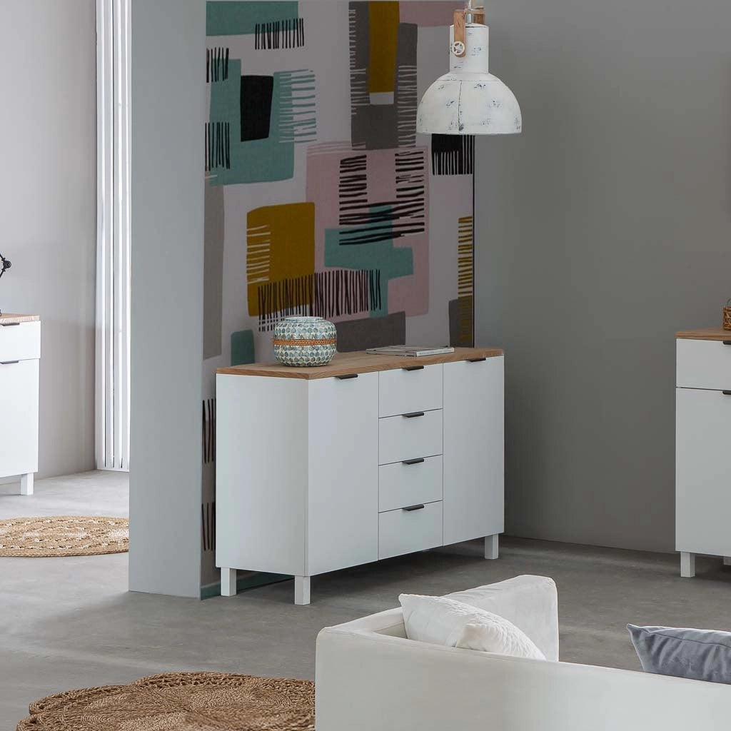 Credenza in legno con 4 cassetti e 2 ante 124x40x80h cm