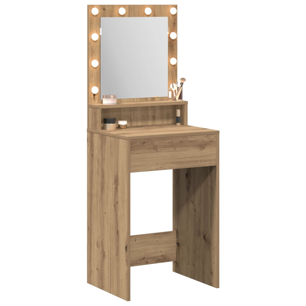 Tavolo da Trucco con Luci LED Rovere Artisan 50x41x135 cm
