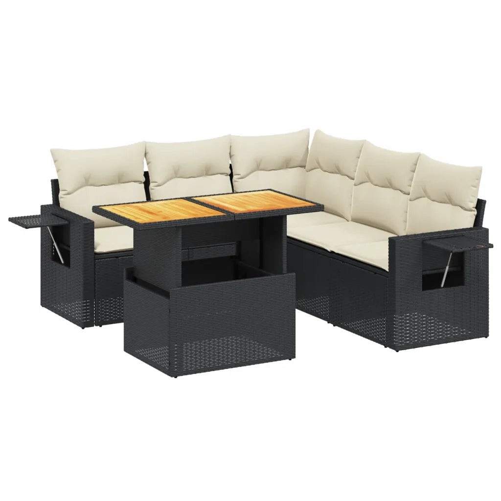 Set Divano da Giardino 6 pz con Cuscini Nero in Polyrattan 3271749