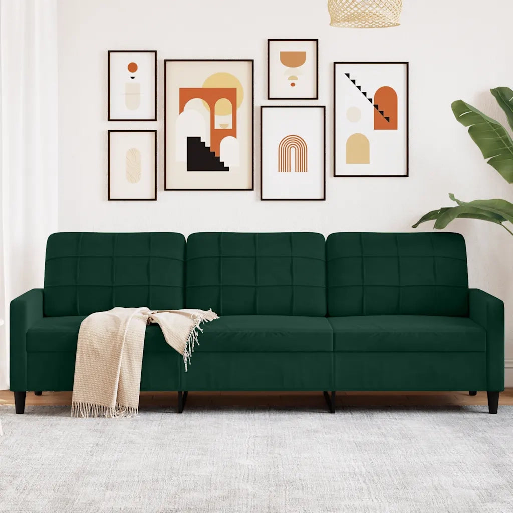 Divano a 3 Posti Verde Scuro 210 cm in Velluto