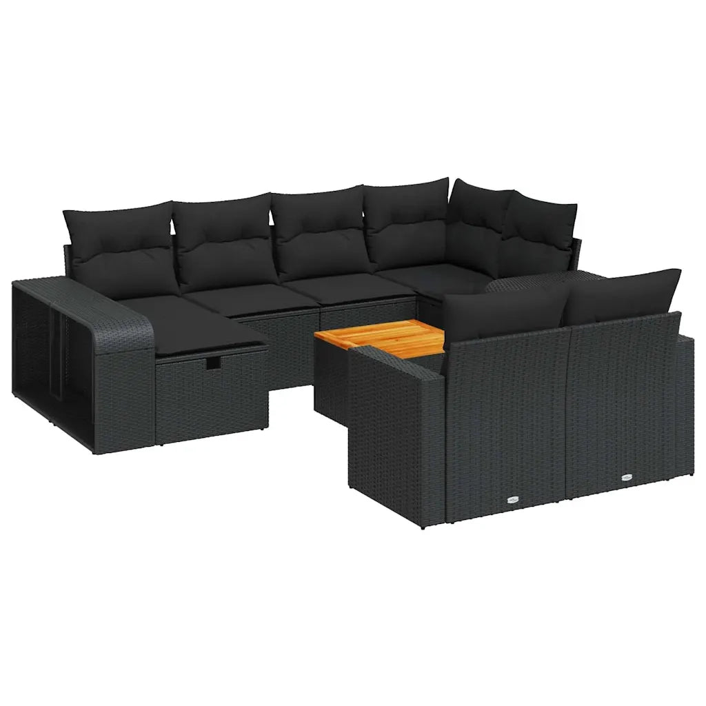Set Divani da Giardino 11 pz con Cuscini in Polyrattan Nero 3326079