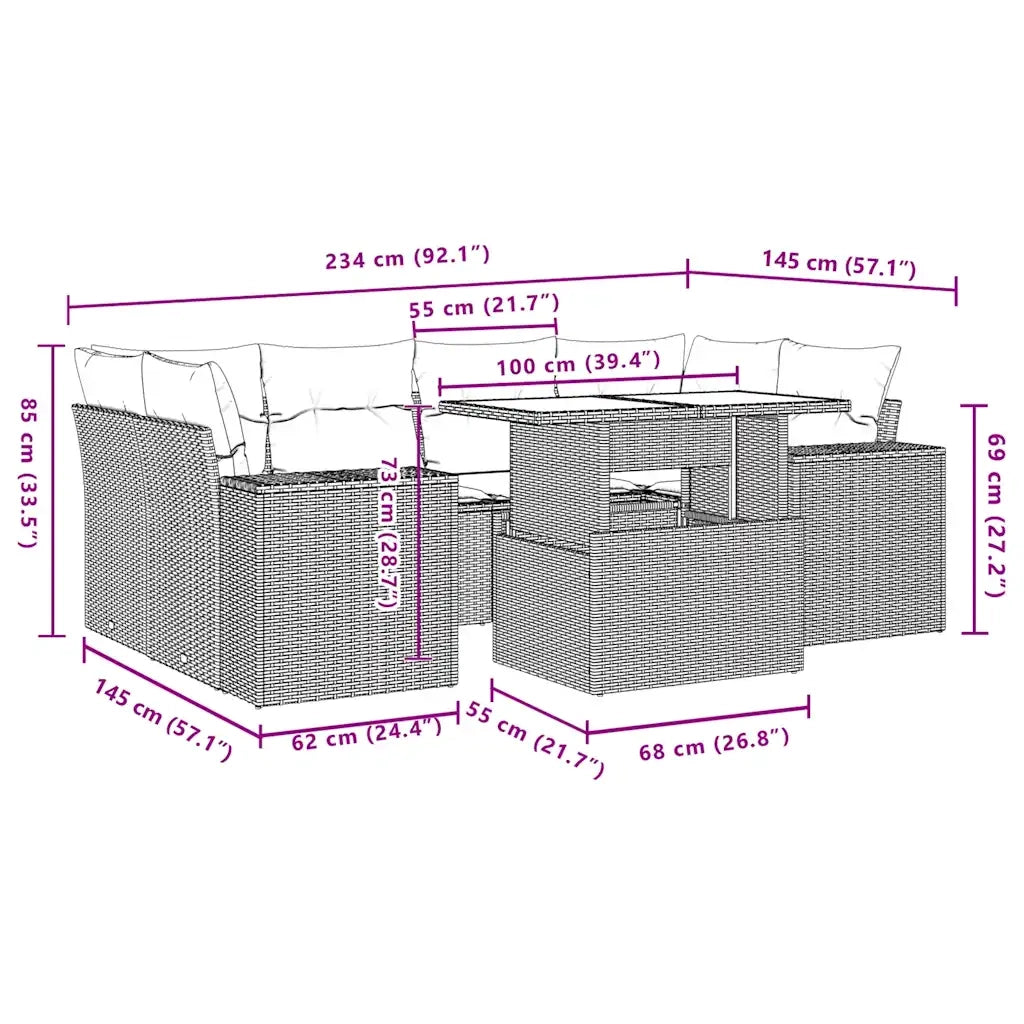 Set Divani da Giardino con Cuscini 7pz Nero Polyrattan
