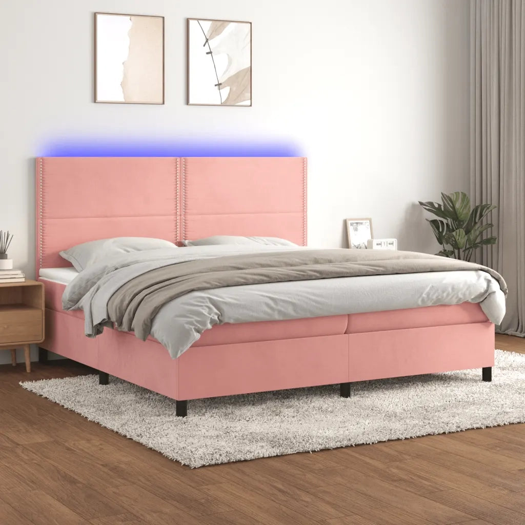 Letto a Molle con Materasso e LED Rosa 200x200 cm in Velluto 3136088