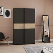 Armadio Camera da Letto Maba, Guardaroba 2 Ante 2 Ripiani, 120x204h cm Nero Antracite