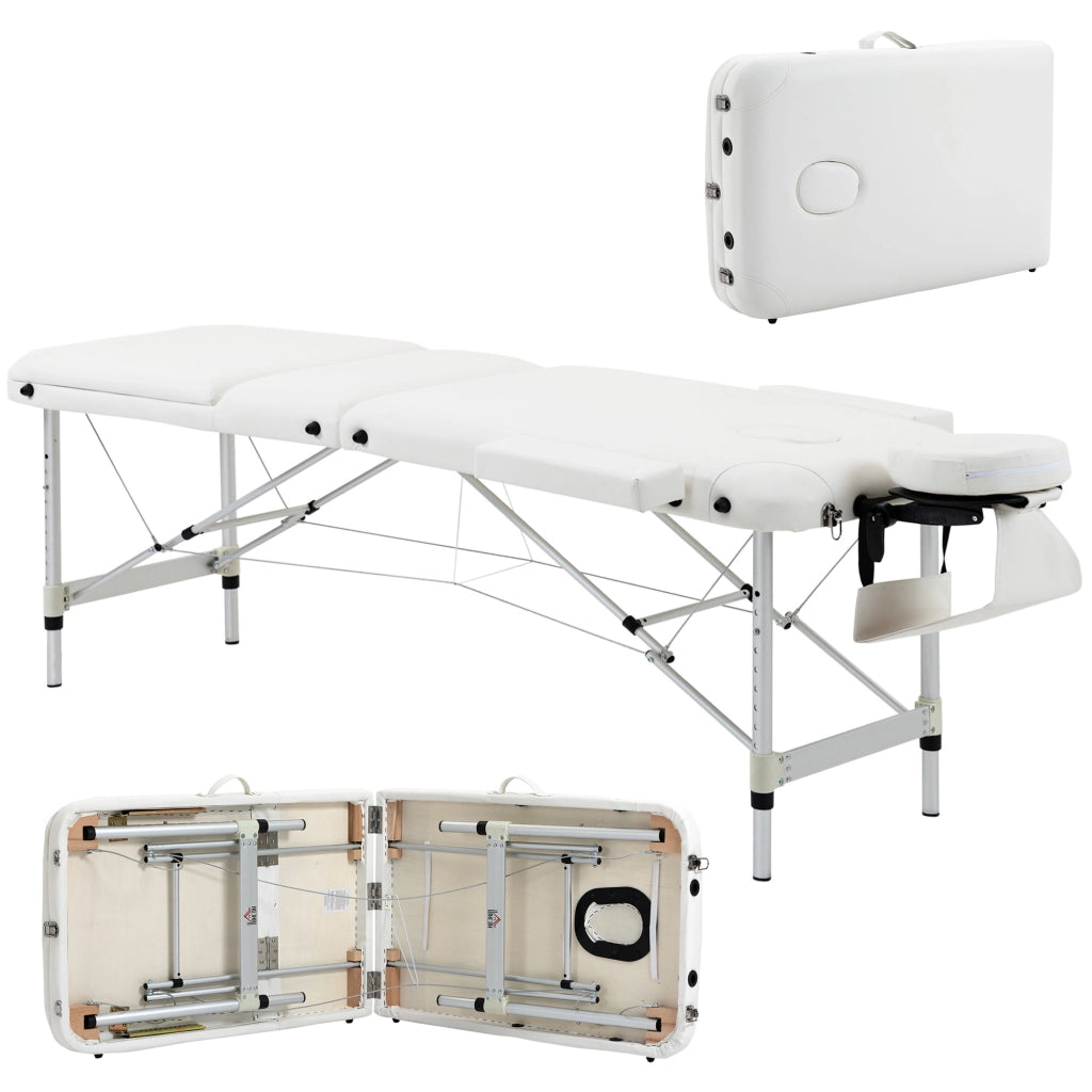 Lettino Massaggi Portatile Pieghevole e Professionale in Alluminio bianco 215x81x61-84cm