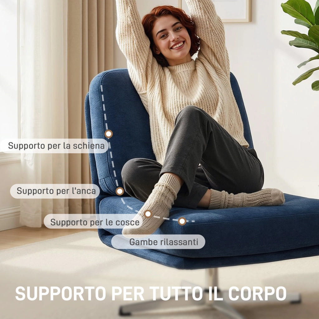 Sedia Girevole da Salotto in Tessuto e Metallo ¨C zephmum ¨C 70x87x84 cm Blu Scuro