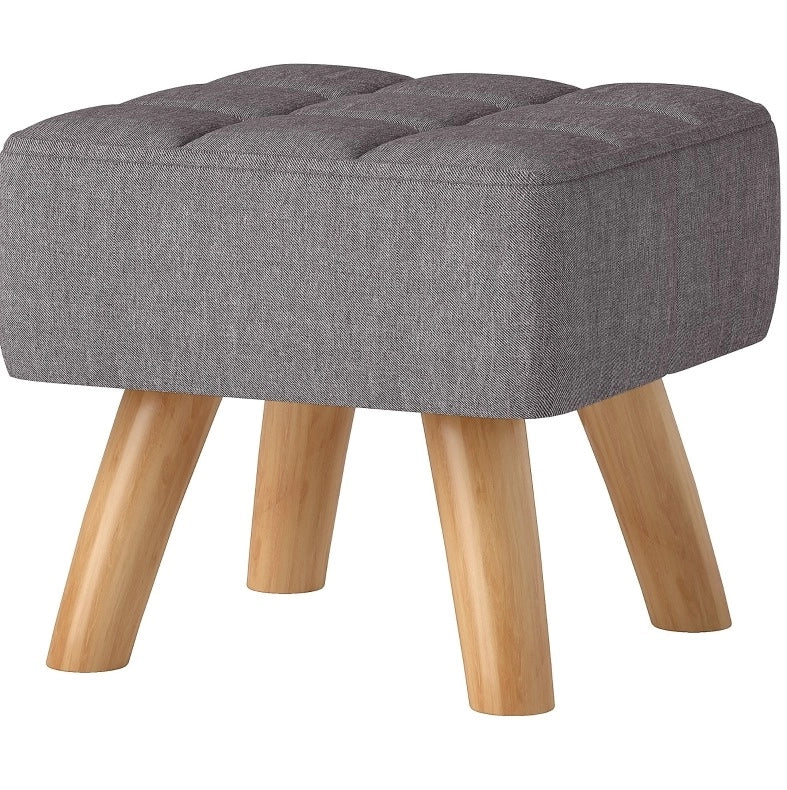 Sgabello imbottito grigio con gambe in legno