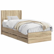 Letto singolo | Letto per adulti | Struttura del letto con stoccaggio e testata Rovere Sonoma
