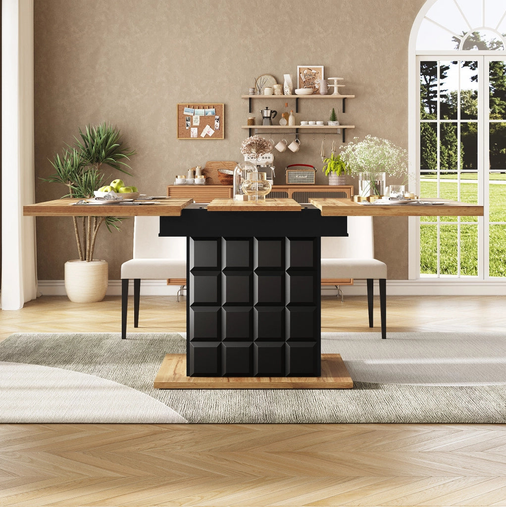 Tavolo allungabile 110-140x80x75 cm; in MDF e metallo; nero e naturale