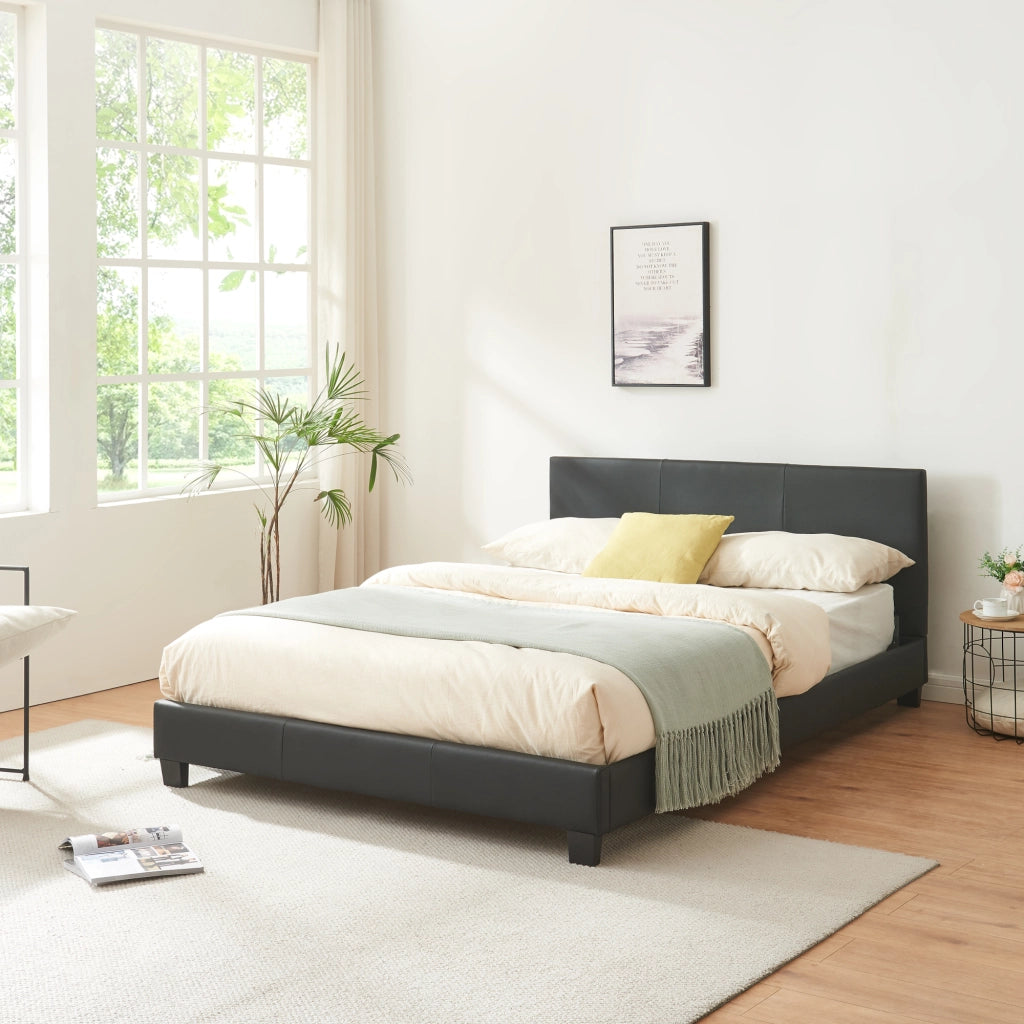Letto Francese a Testiera Alta 140x200 cm Rivestimento in Similpelle Nero Corium