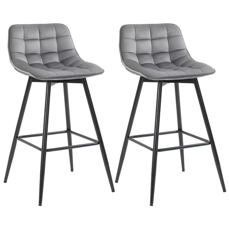 SET 2 SGABELLI DA BAR SEDIE IMBOTTITE STILE NORDICO VELLUTO GRIGIO