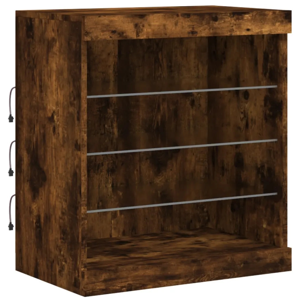 Credenza con Luci LED Rovere Fumo 142,5x37x67 cm 3209090