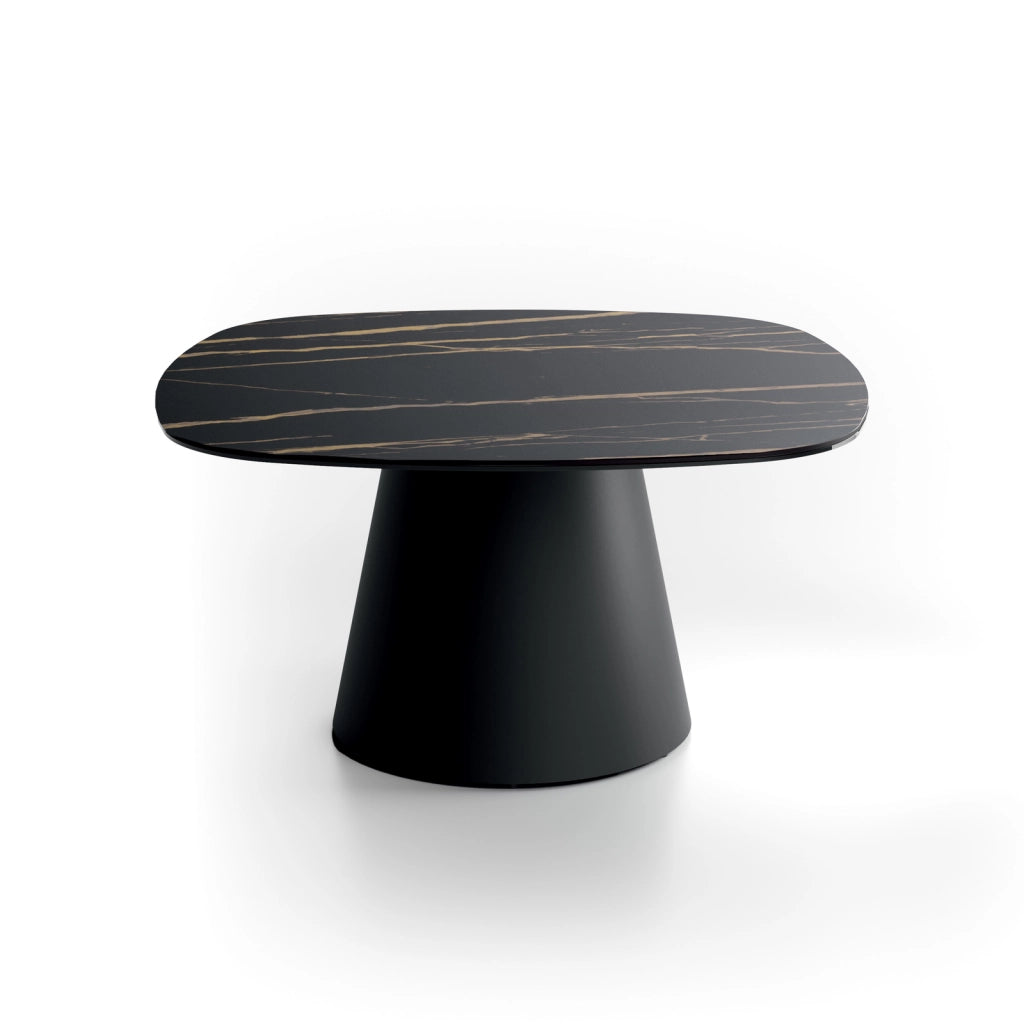Tavolino rotondo Pillar Big - Struttura Metallo Nero e Top Ceramica su Vetro Marmo Nero Portoro - Stones