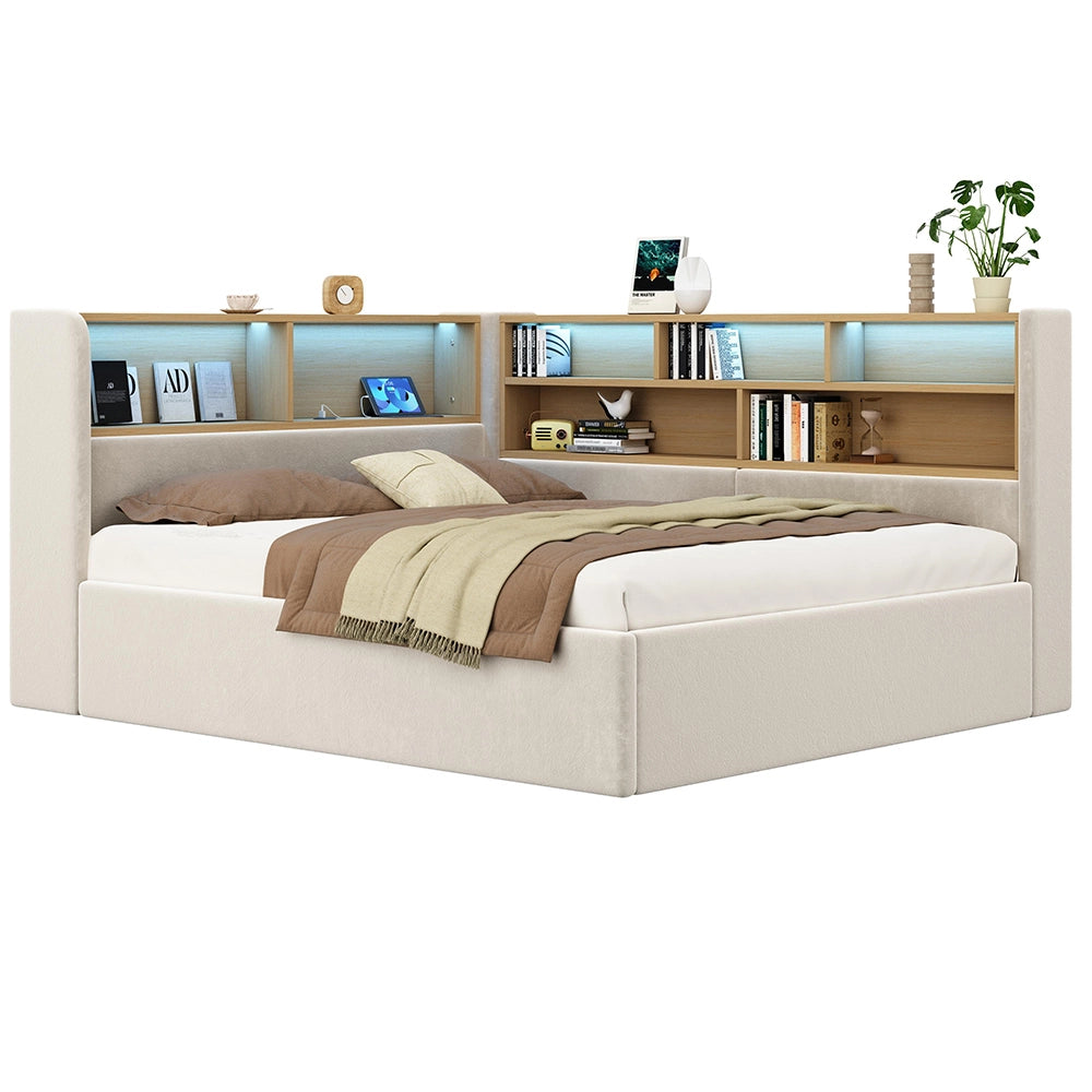 Divano letto con LED - Xylo - 140x190 cm - Beige - Spazio idraulico USB