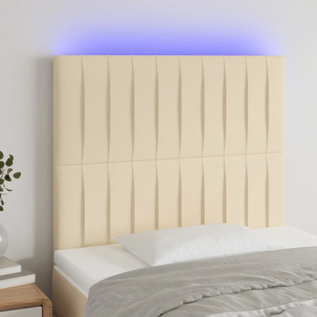 Testiera a LED-Testata con LED crema 90x5x118/128 cm in Tessuto 179853