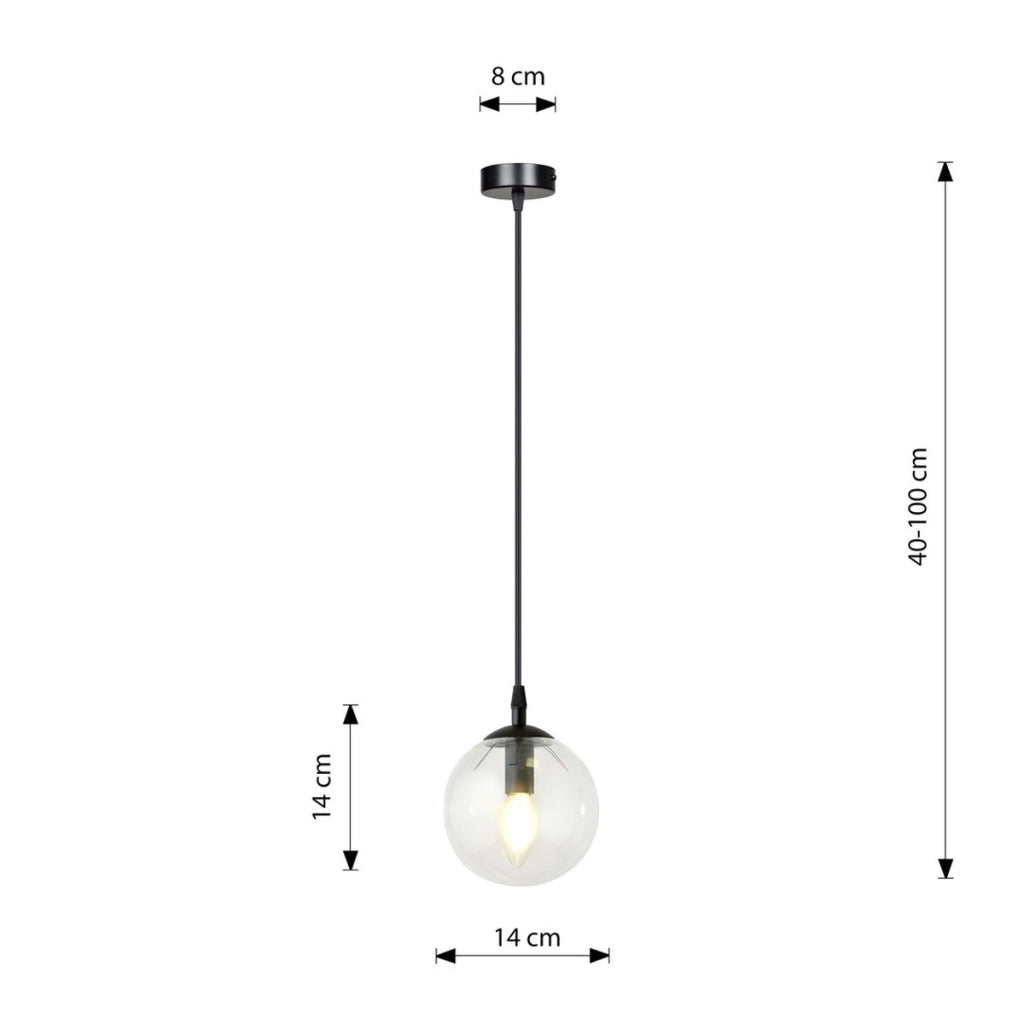 Lampada a sospensione Cosmo in acciaio nero e vetro trasparente