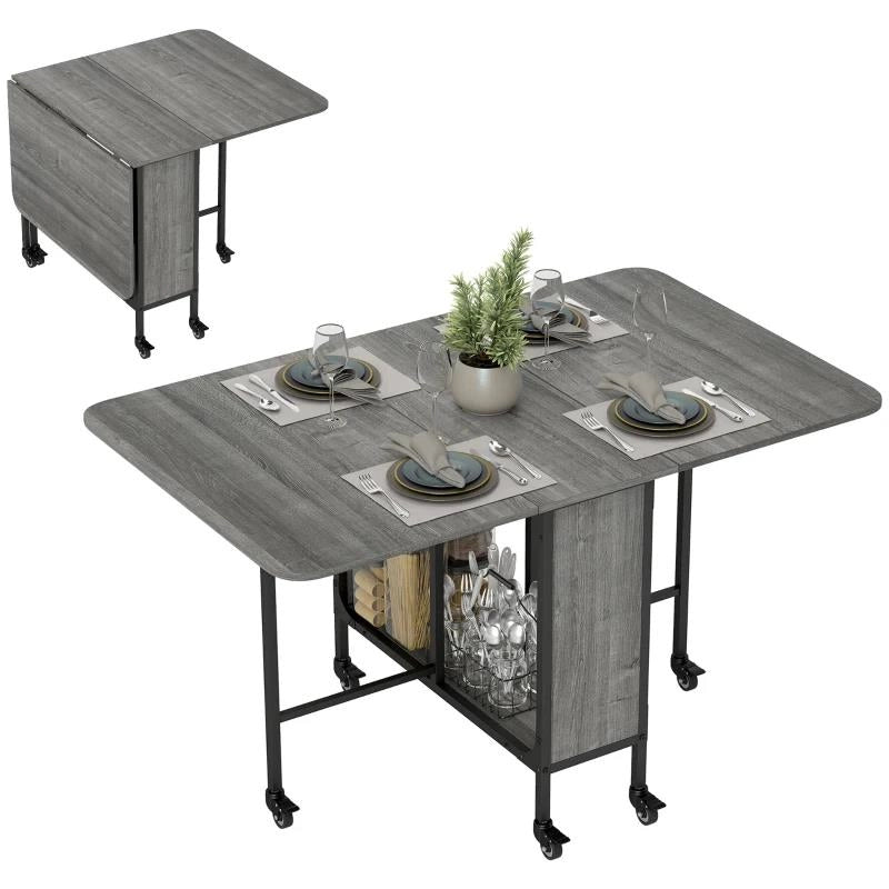 TAVOLO DA PRANZO PIEGHEVOLE PER 6 PERSONE MAX CON RIPIANO, IN LEGNO E METALLO, 130X80X74 CM, GRIGIO