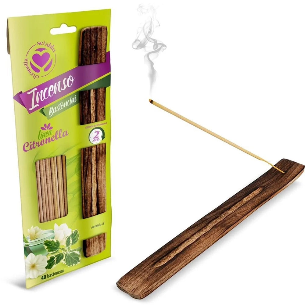 Trade Shop - Set 40 Pz Bastoncini Di Incenso Repellenti Per Zanzare Alla Citronella Con Base 400489 -