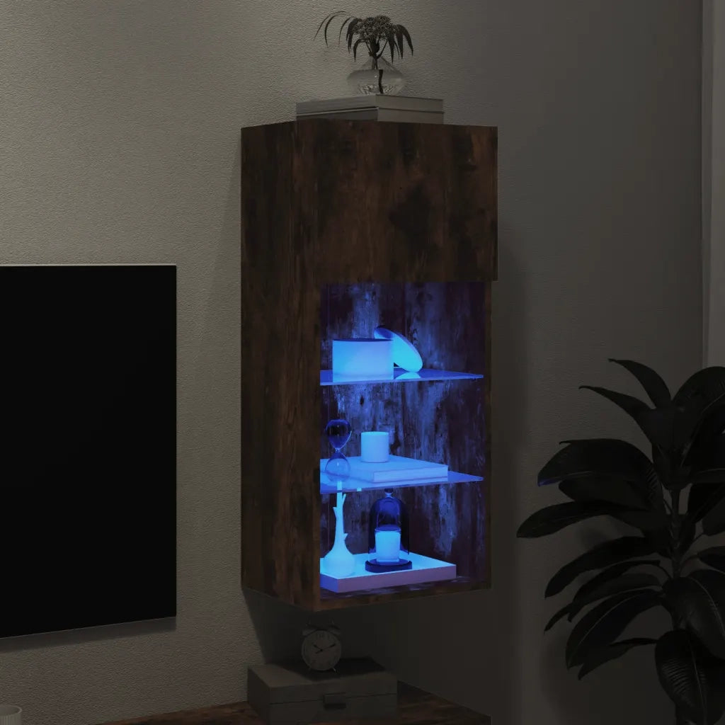 Mobile TV | Armadietto TV | Mobile Porta TV con Luci LED Rovere Fumo 40,5x30x90 cm