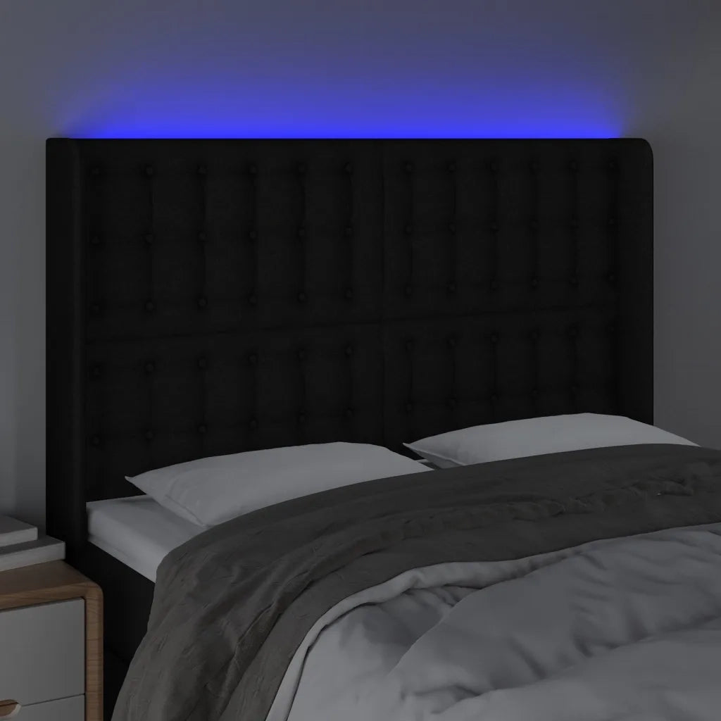 Testiera a LED Nera 147x16x118/128 cm in Tessuto 3124482