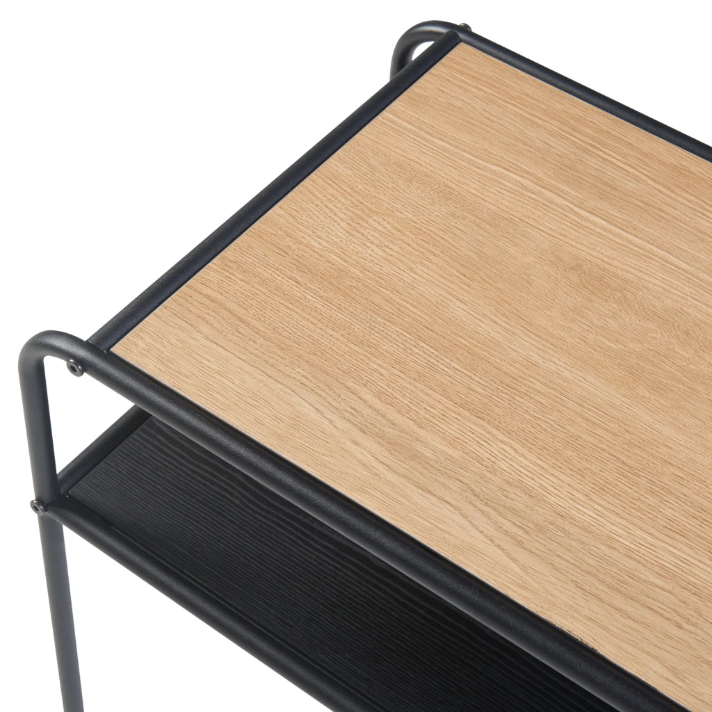 Tavolino con piano rettangolare e ripiano in metallo MDF 55 x 51 x 36 cm effetto rovere nero 03_0010918
