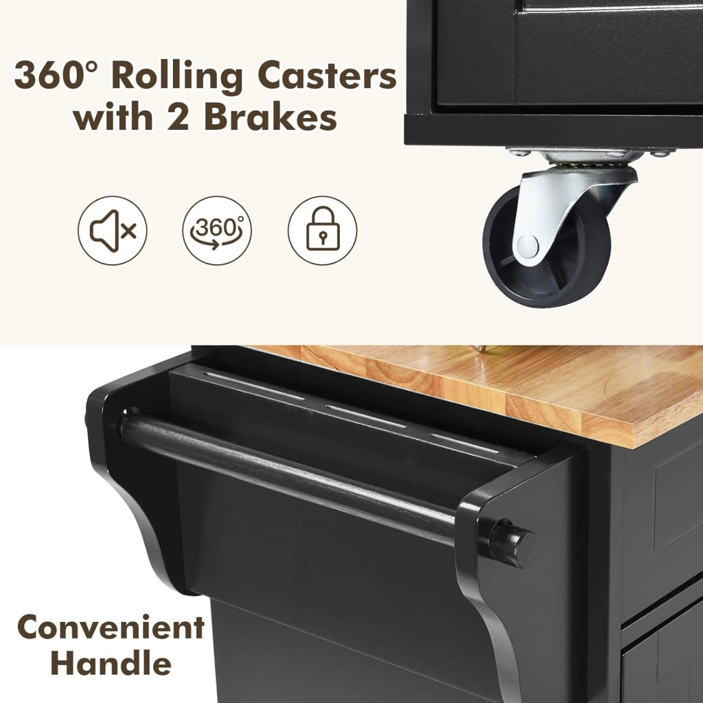 Carrello Cucina con Ruote, Carrello di Servizio con 3 Ripiani, Maniglia Laterale per Appendere per Sala da Pranzo, Soggiorno, 120,5 x 46 x 92,5 cm, Nero