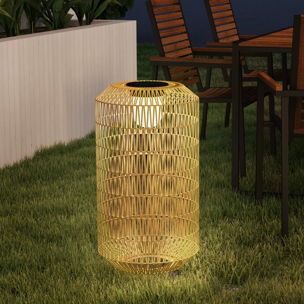 Lampadaire solare esterno in resina intrecciata ¨C zephmum ¨C giallo ?30x55cm