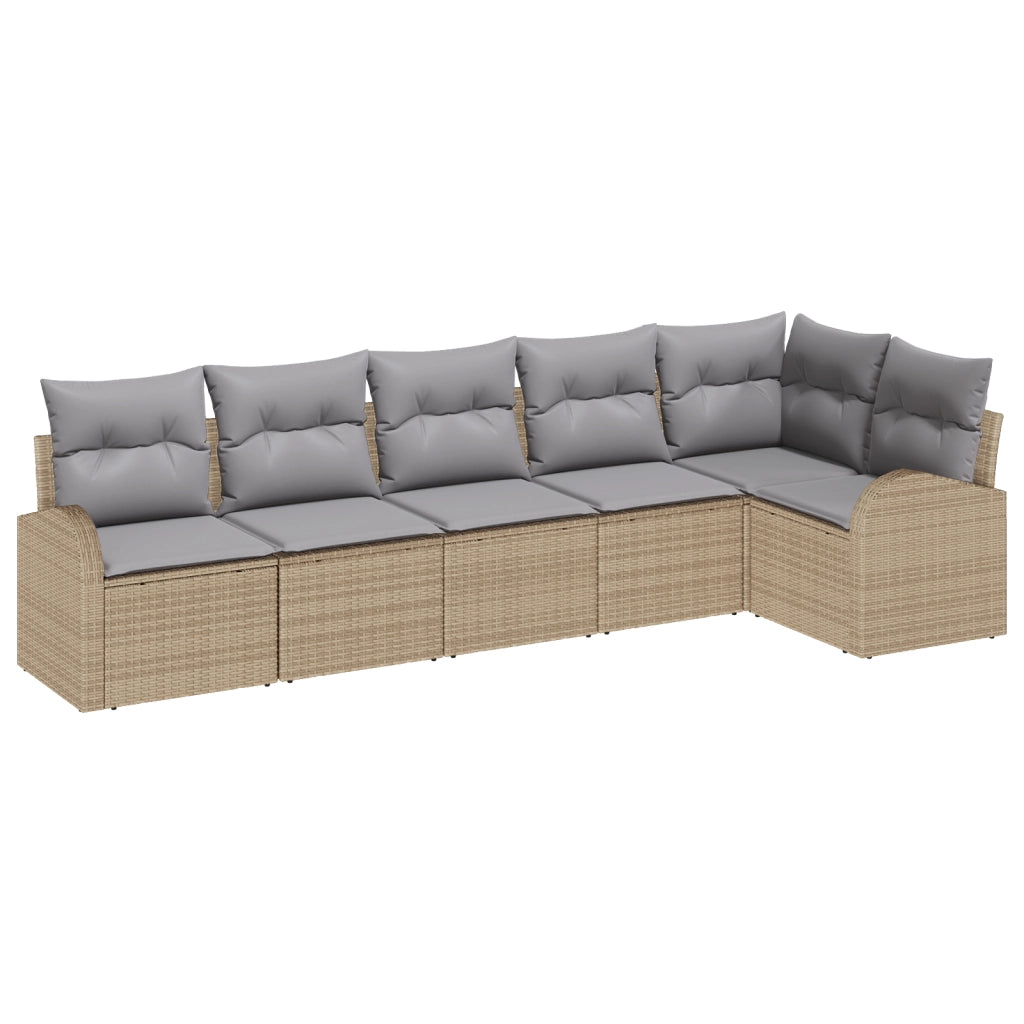 Set divano da giardino 6 pezzi con cuscini Beige Polyrattan