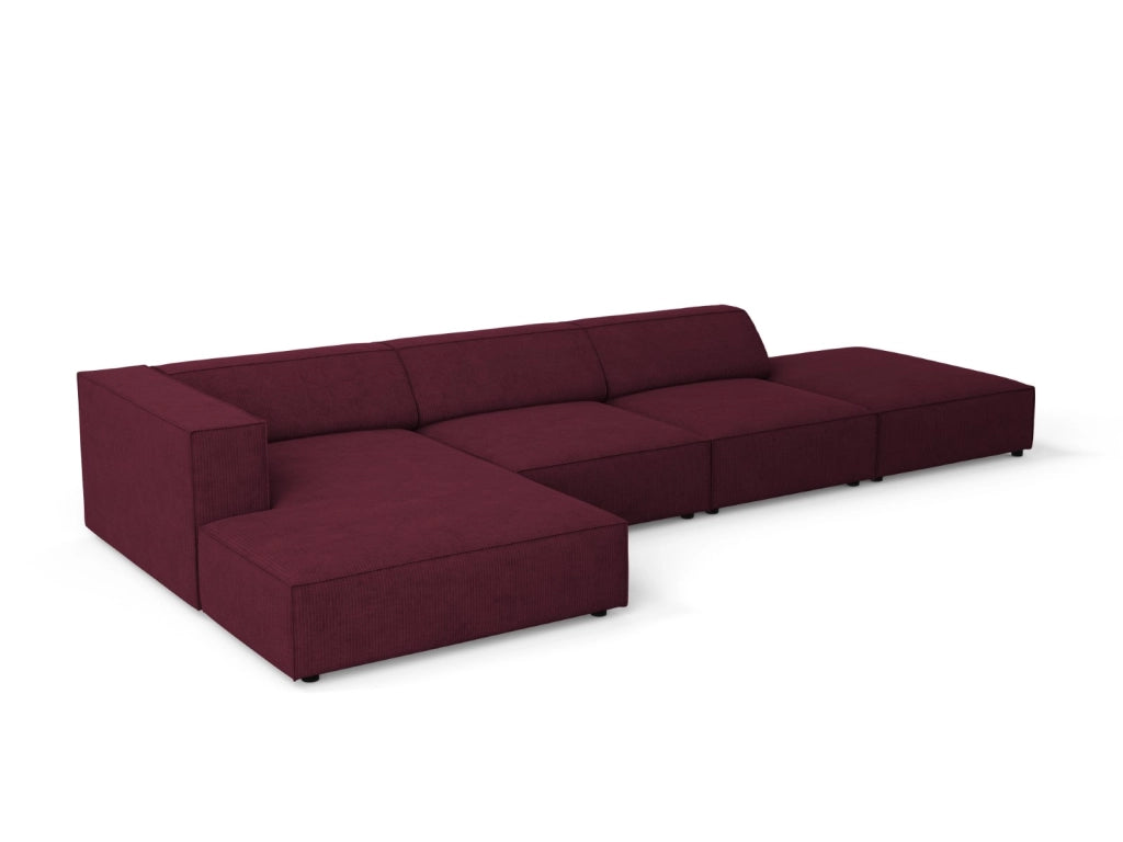 Cosmopolitan Design - Divano angolare sinistro "Arendal" 5 posti in ciniglia con effetto a coste rubino 
