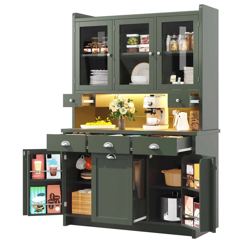 Mobile Cucina con LED e Vetro ¨C MINIMAL ¨C Verde, 180x120 cm, 3 Ante