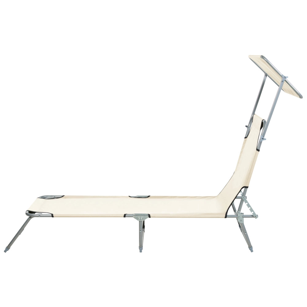 Lettino da giardino pieghevole in acciaio crema con parasole esterno bordo piscina design moderno