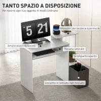 Scrivania Moderna per PC con Mensola Porta Tastiera, Ripiano e Cassetto in Tessuto, in Legno, 100x40x86.6cm, Bianco