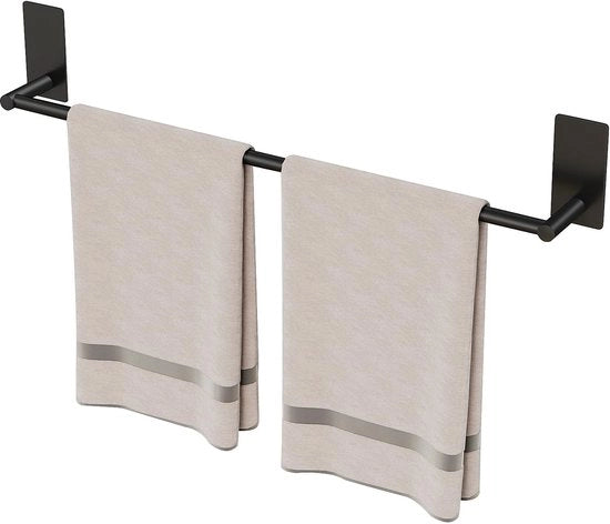 Sostegno asciugamano senza fori nero Sostegno asciugamano autoadesivo per parete in acciaio inossidabile Sostegno asciugamano per bagno, cucina, doccia, 55CM