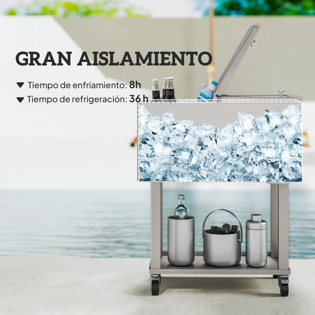 Carrello Refrigeratore con Ruote e Ripiano 56L per Giardino e Terrazza ¨C zephmum ¨C 67x35x80 cm Grigio