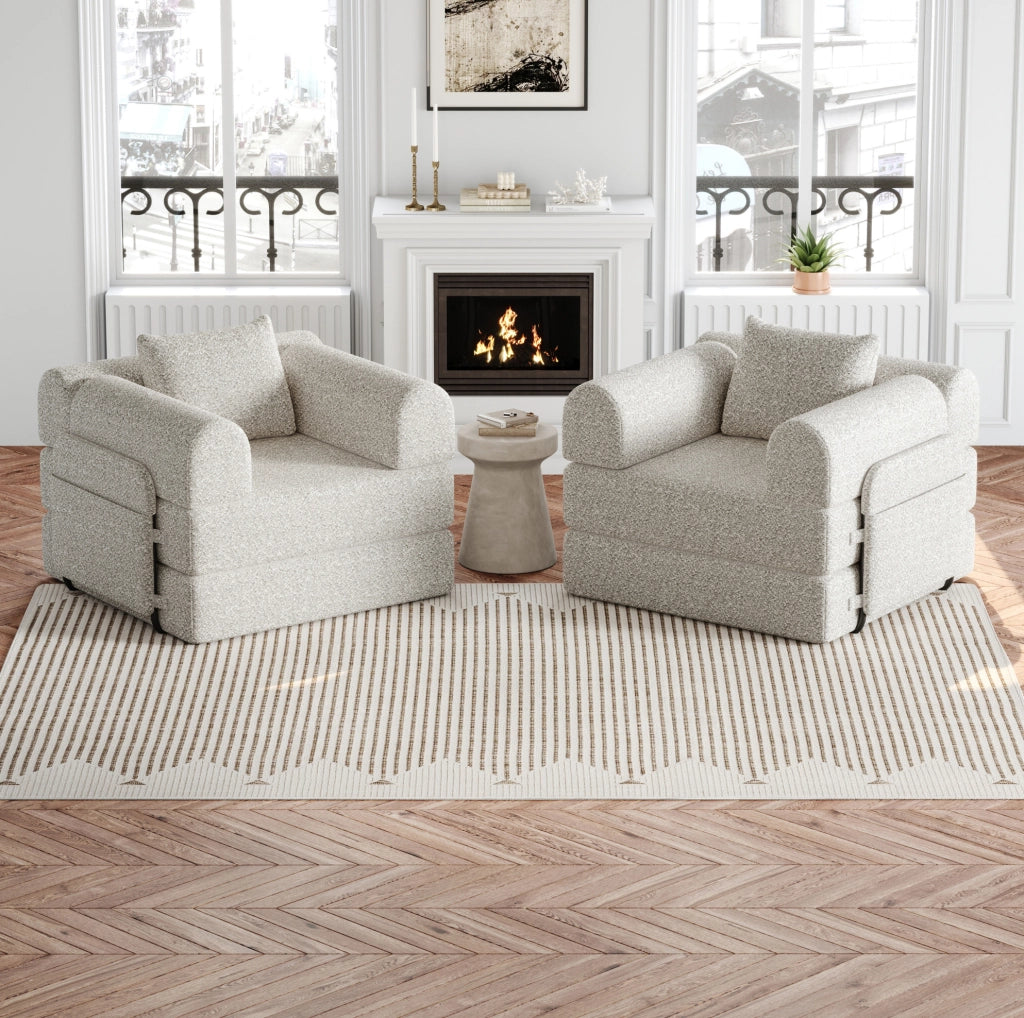 Divano letto singolo Chenille 2-in-1 con cassetto bracciolo e struttura in metallo