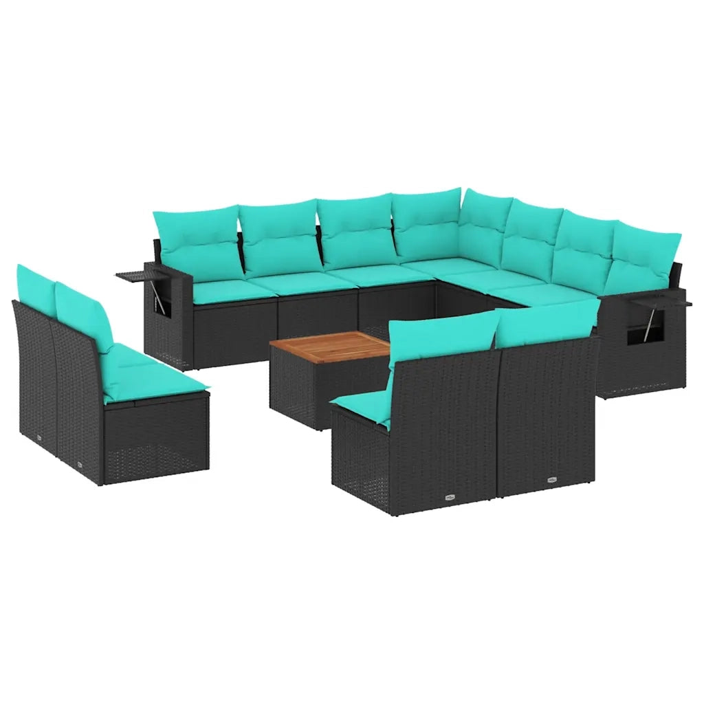 Set Divani da Giardino 12 pz con Cuscini Nero in Polyrattan 3224622