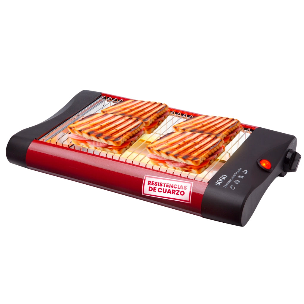Tostapane elettrico orizzontale 4 fette, superficie tostatura 23x16cm, timer 5 minuti, 600W - SOGO
