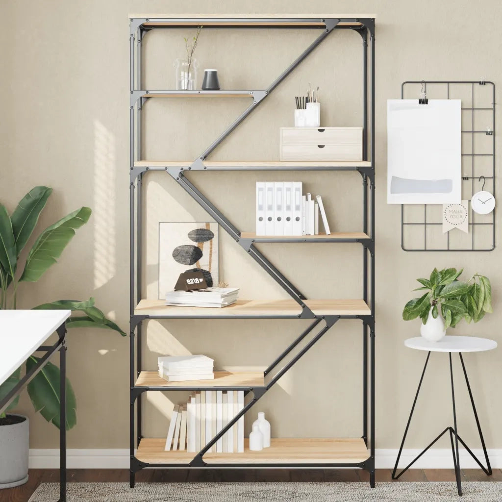 vidaXL Libreria Rovere Sonoma 91x36x176 cm Legno Multistrato e Acciaio