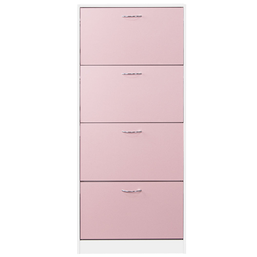 Scarpiera 4 Ante con Maniglia 63x24x150 cm Ripiani Doppia Profondità in MDF Bianco e Rosa