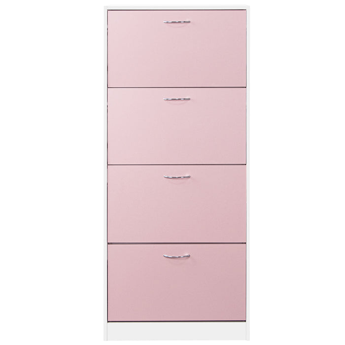 Scarpiera 4 Ante con Maniglia 63x24x150 cm Ripiani Doppia Profondità in MDF Bianco e Rosa