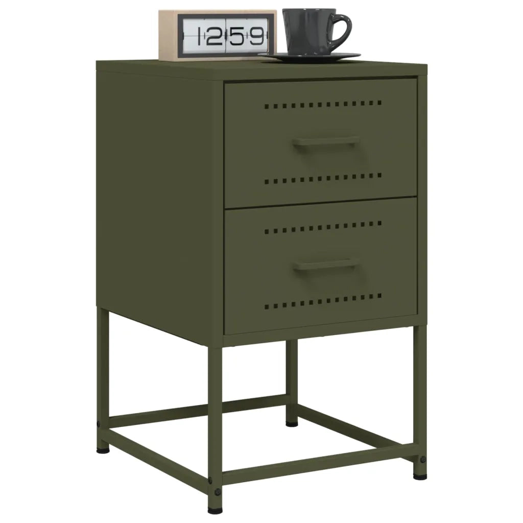 Comodini 2 pz-Set di 2 Tavolino da notte Verde Oliva 36x39x60,5 cm in Acciaio 703726