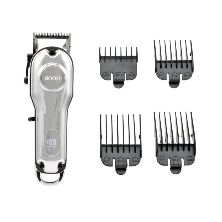 Tagliacapelli ricaricabile con display LED, batteria Li-ion 2000mAh, 4 pettini guida 3-13mm, autonomia 150 minuti - SOGO