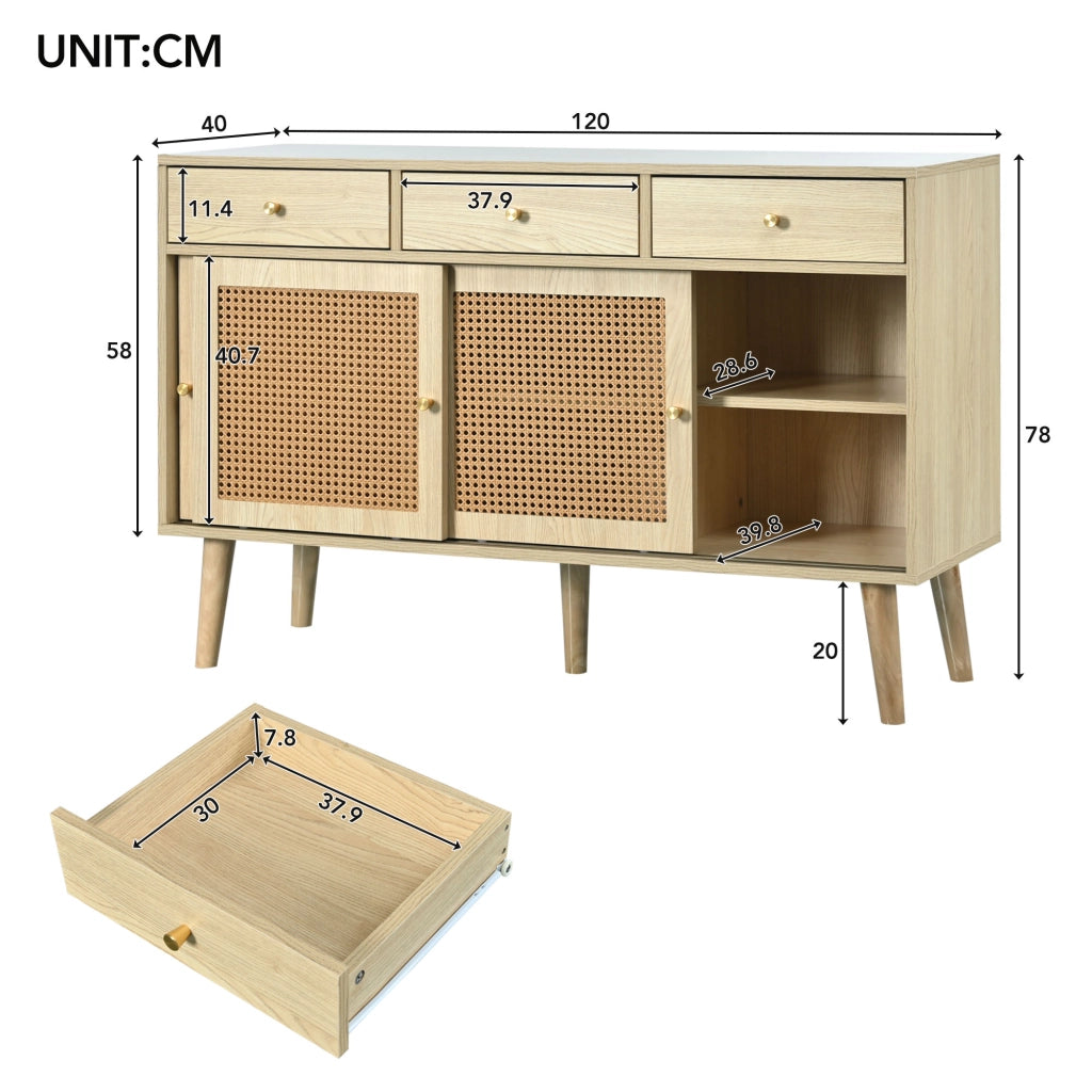 CREDENZA 120x40x78 cm Rovere MDF con 3 cassetti e 3 ante