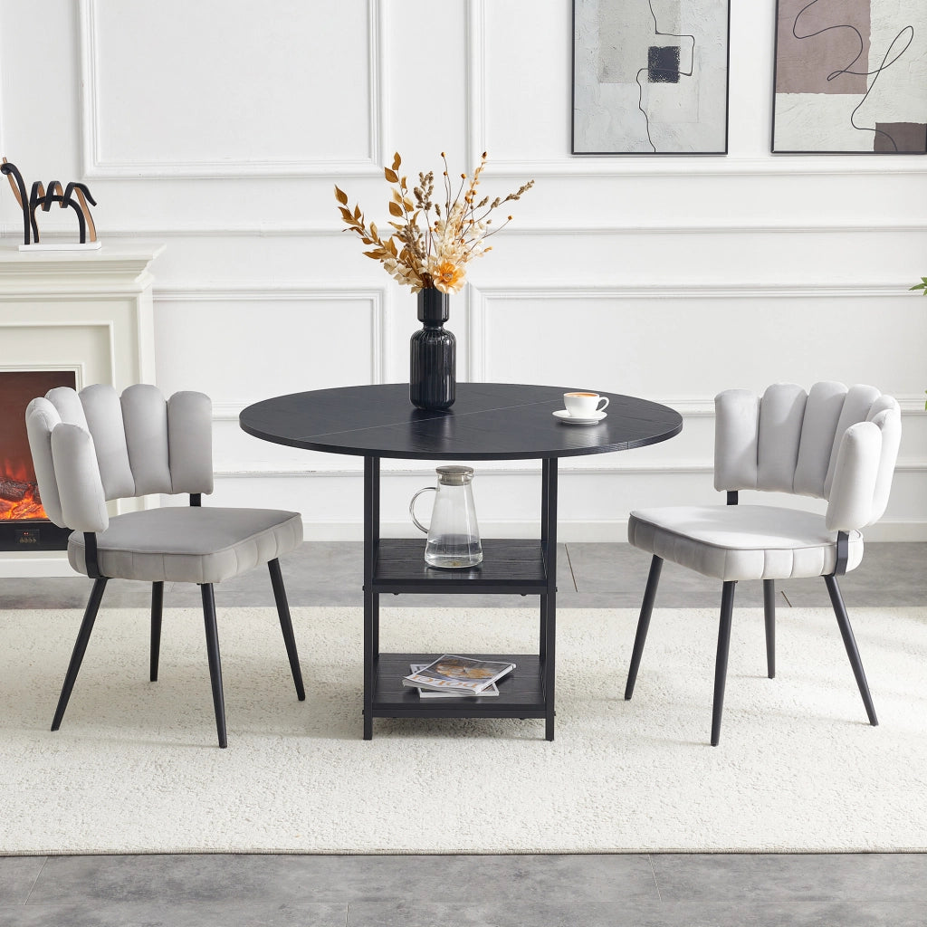 Set tavolo da pranzo e sedie con 1 tavolo rotondo e 2 sedie; 2 ripiani; in MDF e metallo nero; grigio chiaro