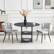 Set tavolo da pranzo e sedie con 1 tavolo rotondo e 2 sedie; 2 ripiani; in MDF e metallo nero; grigio chiaro