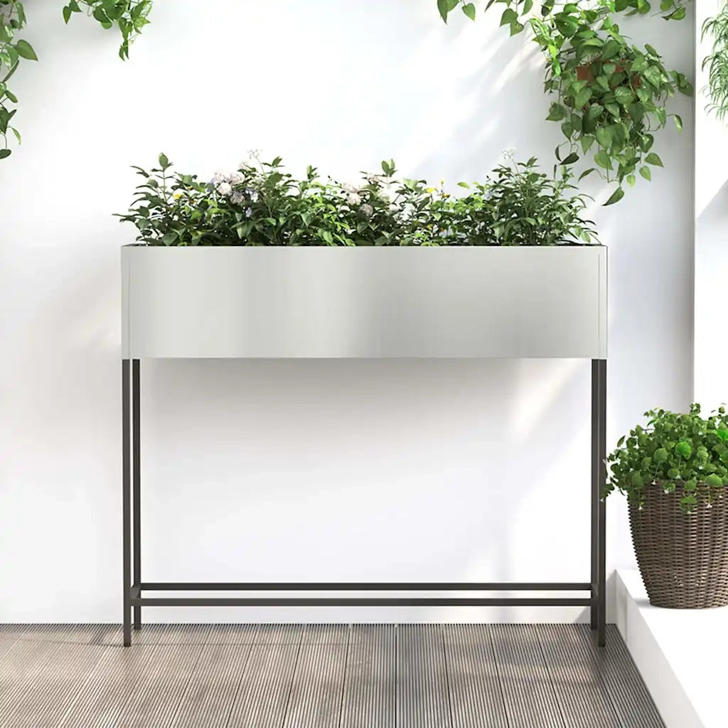 Fioriere | Cassetta per fiori | Vaso da Giardino Rialzato Argento 100 x 26 x 82 cm