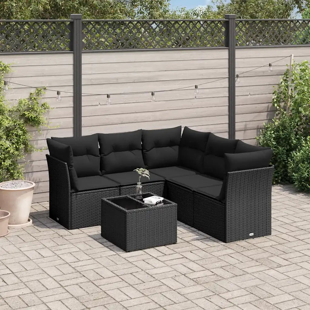 Set Divano da Giardino 6 pz con Cuscini Nero in Polyrattan 3217625
