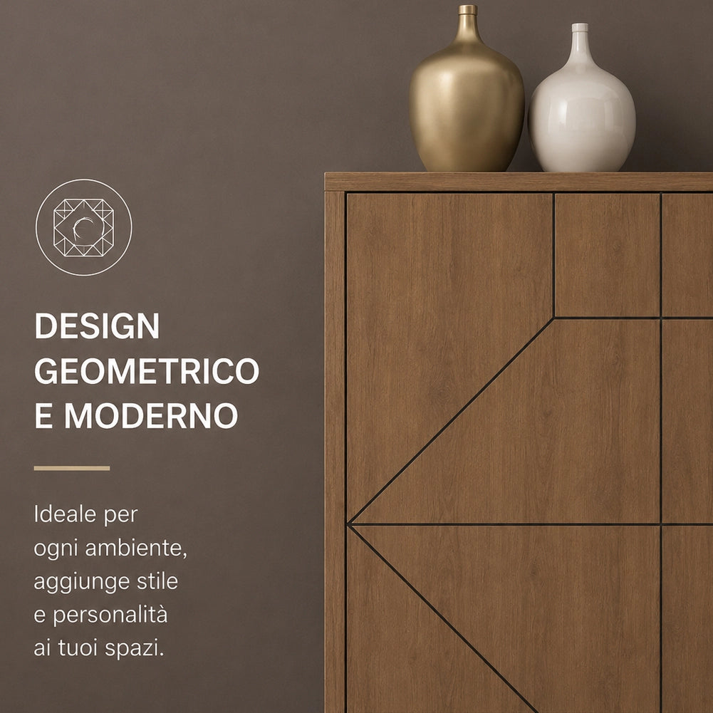 Madia con 6 Ante Credenza Design Geometrico Moderno in Legno 184x77 cm Rovere
